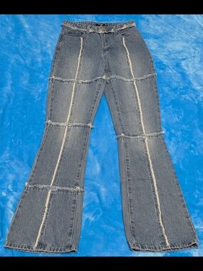 Patchwork Frayed High Waist Blue Jeans